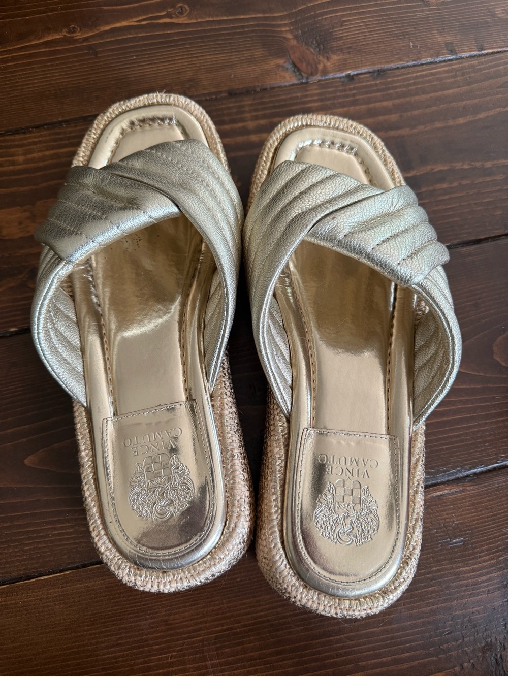 Vince Camuto Metallic Gold Braided Slide Sandals